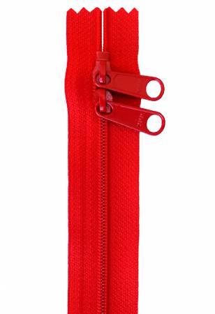 Red 40-inch handbag zipper with metal teeth and two pull rings