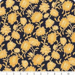 Navy fabric with yellow floral vine pattern