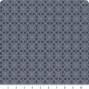 Navy quilting fabric with small gray medallion pattern