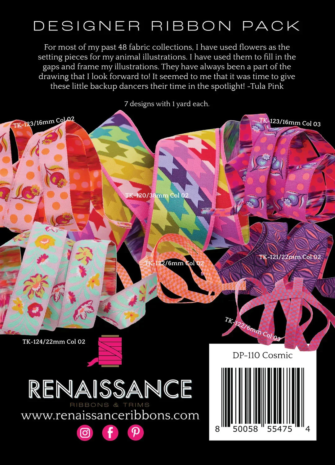 Designer ribbon pack with multicolor printed ribbons in cosmic patterns