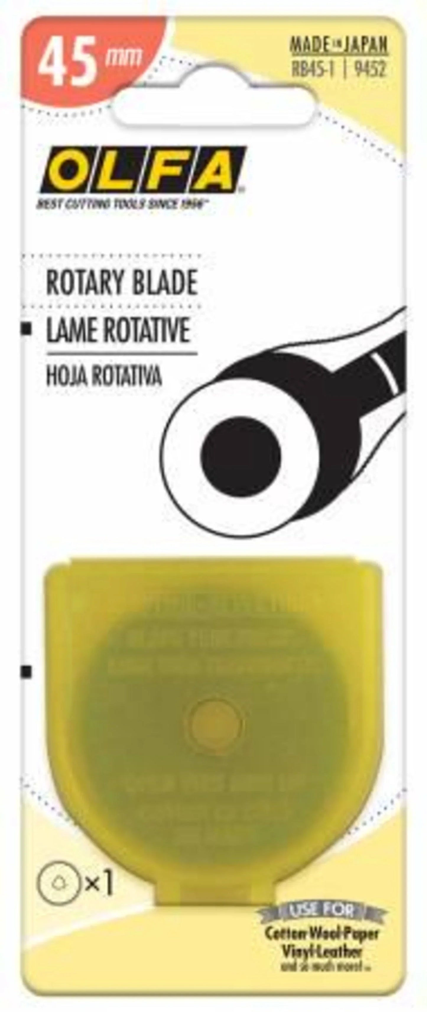 OLFA 45mm rotary blade, replacement cutting blade for quilting and leather