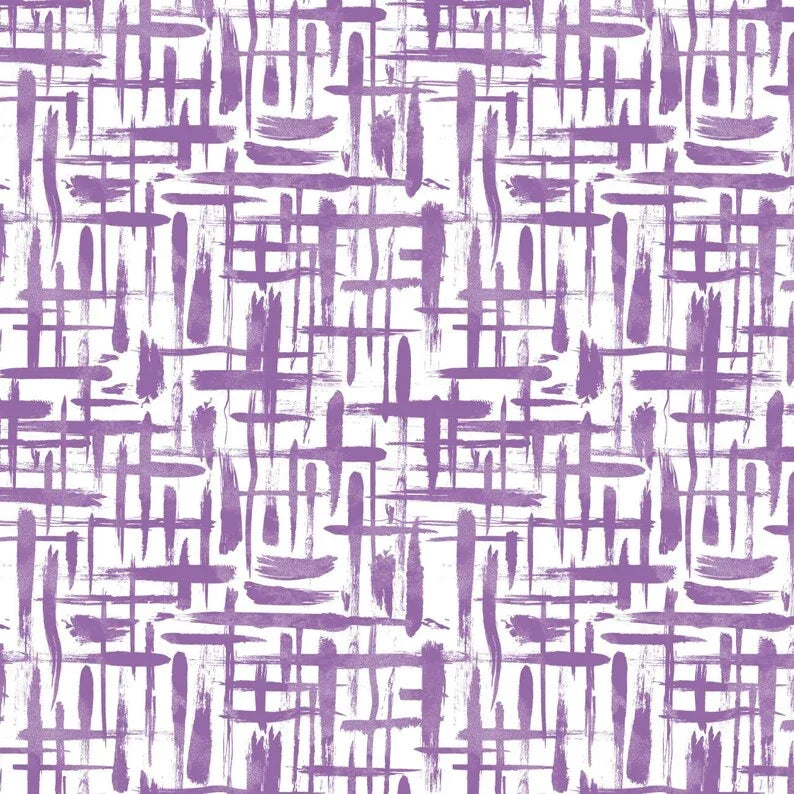 Purple plaid paintbrush pattern fabric swatch