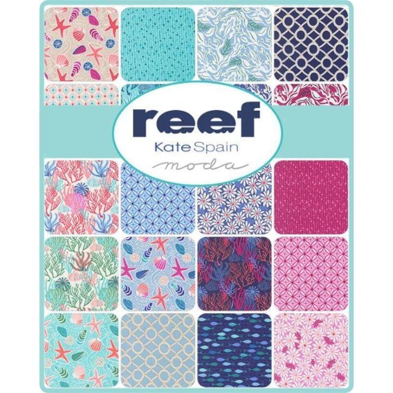 Sea plants fabric charm pack squares in teal, pink, purple, and navy