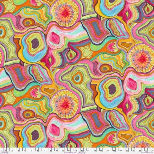 Colorful abstract floral swirls fabric, multi-color pattern