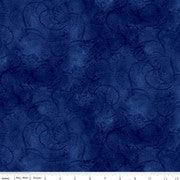 Royal blue watercolor floral fabric swatch with swirling rose-like pattern