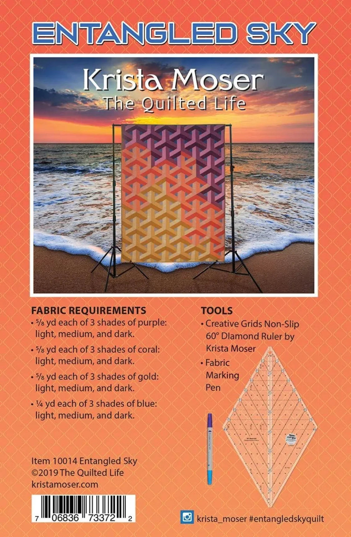 Quilt pattern booklet cover for Entangled Sky by Krista Moser with color instructions