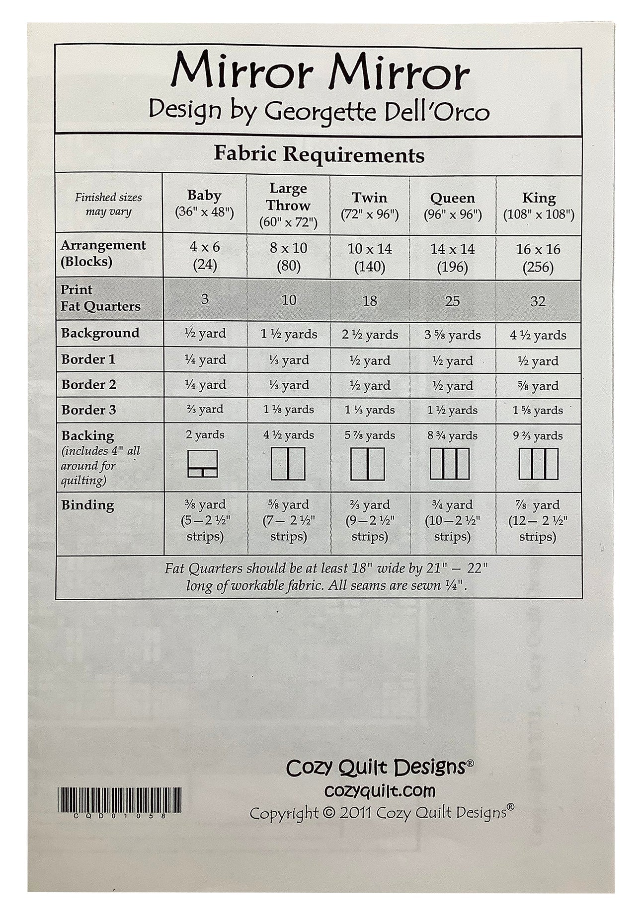 Mirror Mirror Quilt Pattern Fat Quarters Anonymous by Cozy Quilt Designs