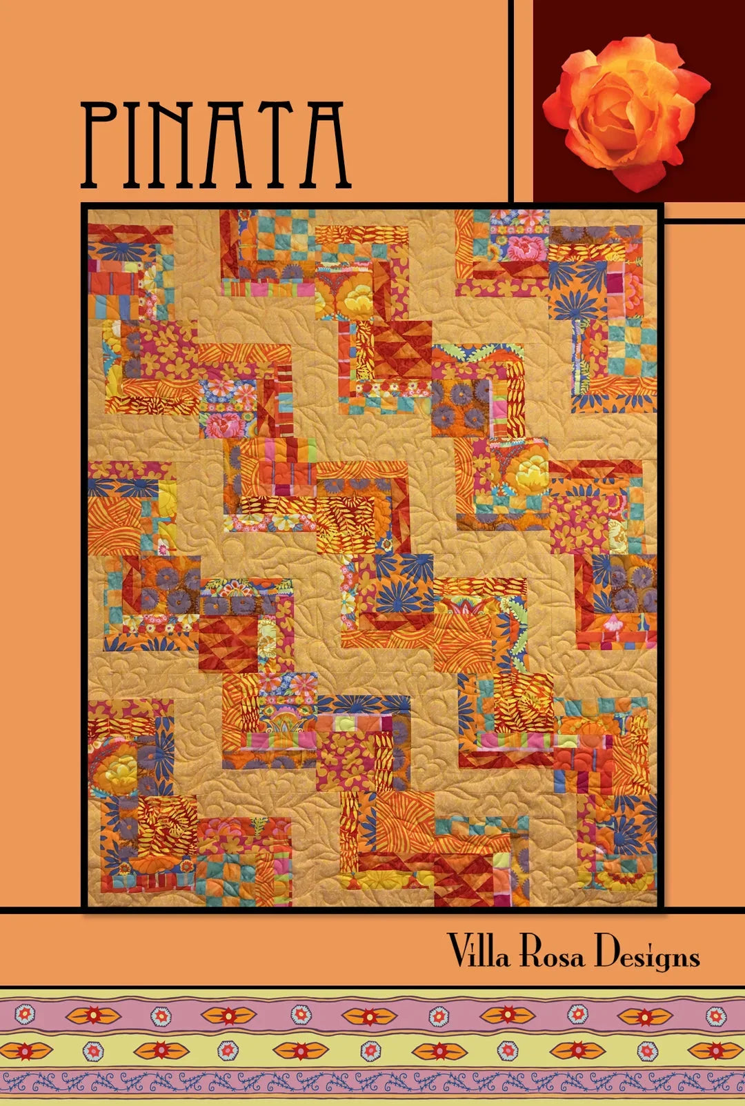 Pinata quilt pattern with multicolor patchwork and pinata-themed block design