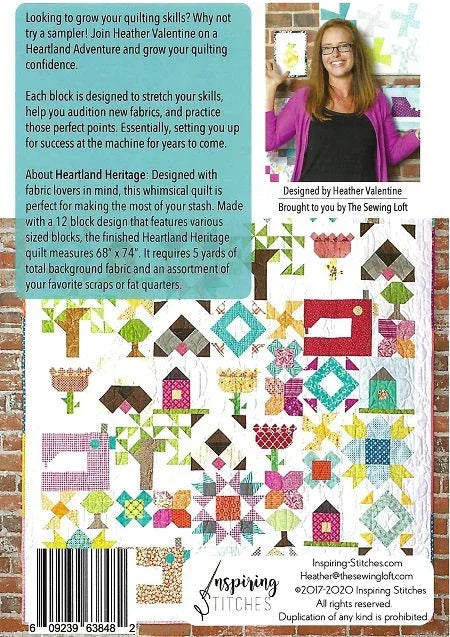 Quilt pattern back cover with multicolor patchwork block illustration, barcode, and instructions