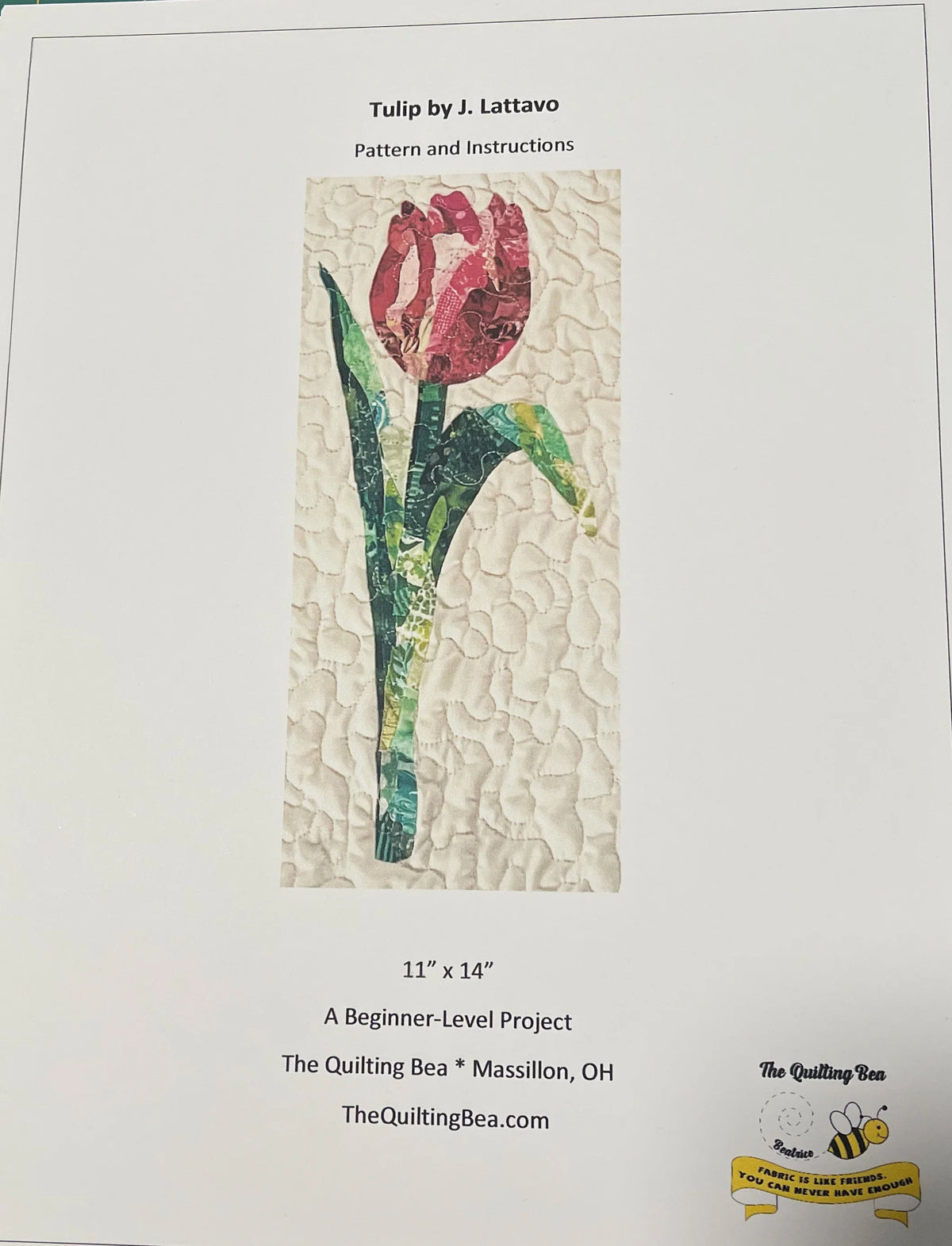 Tulip quilt beginner pattern and instructions sheet with tulip collage design