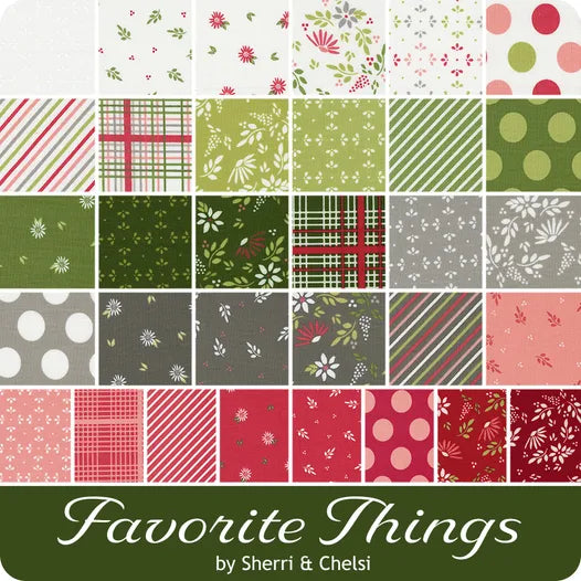 Christmas fabric bundle of coordinated patchwork squares in green, red, and white