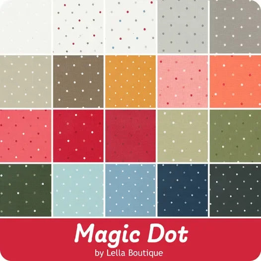 Assorted mini charm fabric squares with small white dot pattern in mixed colors