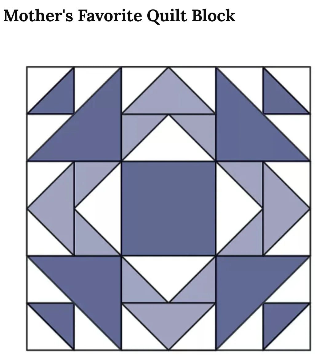Quilt block pattern template with blue and lavender patchwork diamond and ribbon shapes