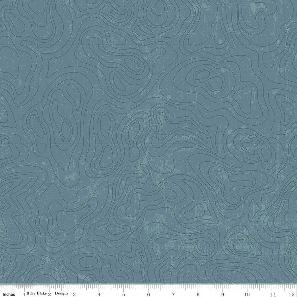 Blue topographic map fabric with contour line pattern, small scale