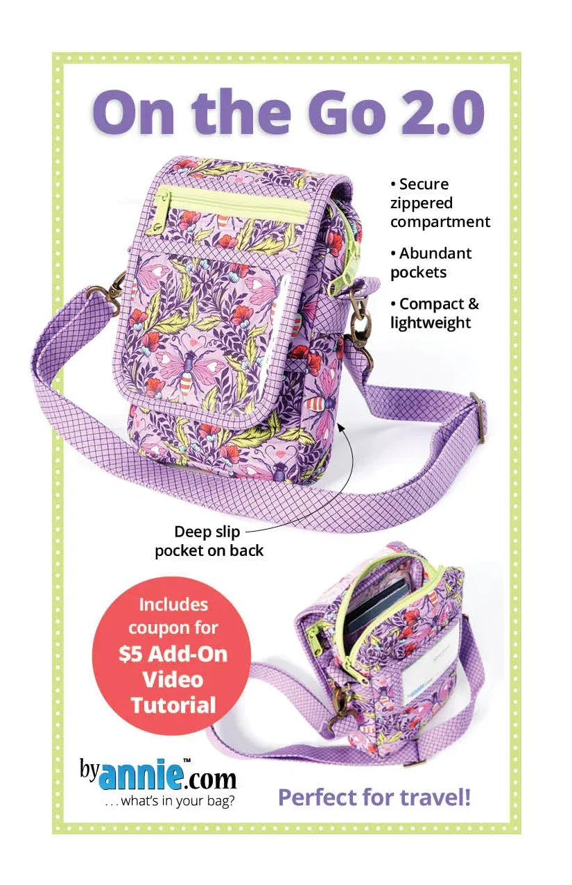 ByAnnie On the Go 2.0 sewing pattern for a purple floral crossbody bag