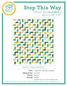 Quilt pattern sheet with colorful geometric fabric layout and instructions
