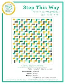 Quilt pattern sheet with colorful geometric fabric layout and instructions