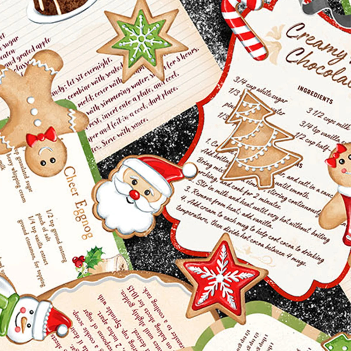 last chance cut Sugar Coated Recipes on Black DP27142-99 by Deborah Edwards for Northcott Fabrics Sold by the Half Yard