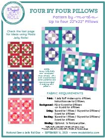 Quilt pillow pattern booklet cover for Four by Four Pillows with patchwork diagrams