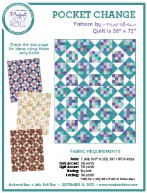 Pocket Change Project jelly roll free sewing pattern with quilt block swatches
