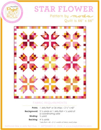 Star Flower quilt pattern with multicolor star blocks, patchwork layout diagram