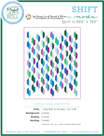 Moda Shift Project jelly roll free quilt pattern with geometric fabric layout