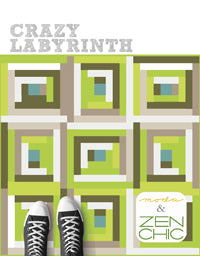 Quilt pattern with geometric squares in green, gray, and cream