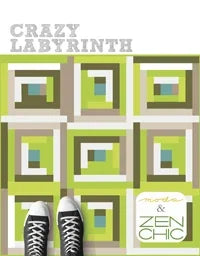 Quilt pattern with geometric squares in green, gray, and cream