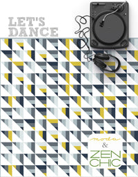 Geometric quilt fabric bundle with white, black, and yellow blocks
