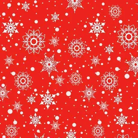 Red holiday snowflake pattern fabric with white motifs