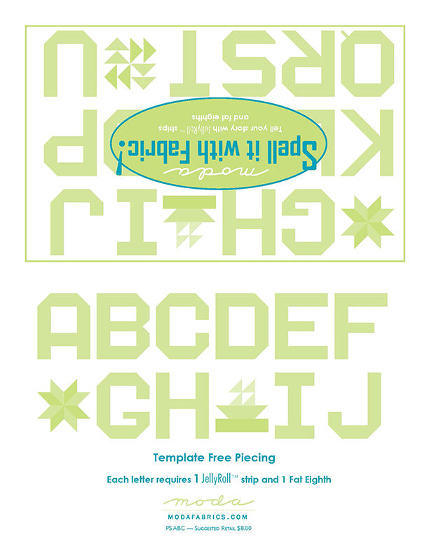Moda Project jelly roll free piecing pattern template with alphabet letters and stars