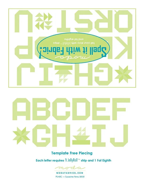 Moda Project jelly roll free piecing pattern template with alphabet letters and stars