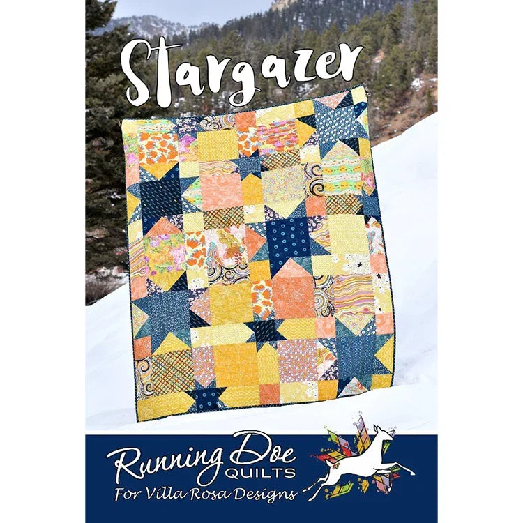 Stargazer quilt pattern showing multicolor patchwork squares and star blocks
