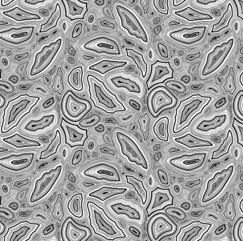 Gray and black linework printed fabric with paisley and teardrop motifs