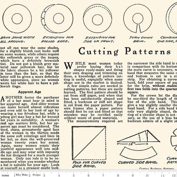 Cream printed sewing pattern panel with cutting instructions and line diagrams