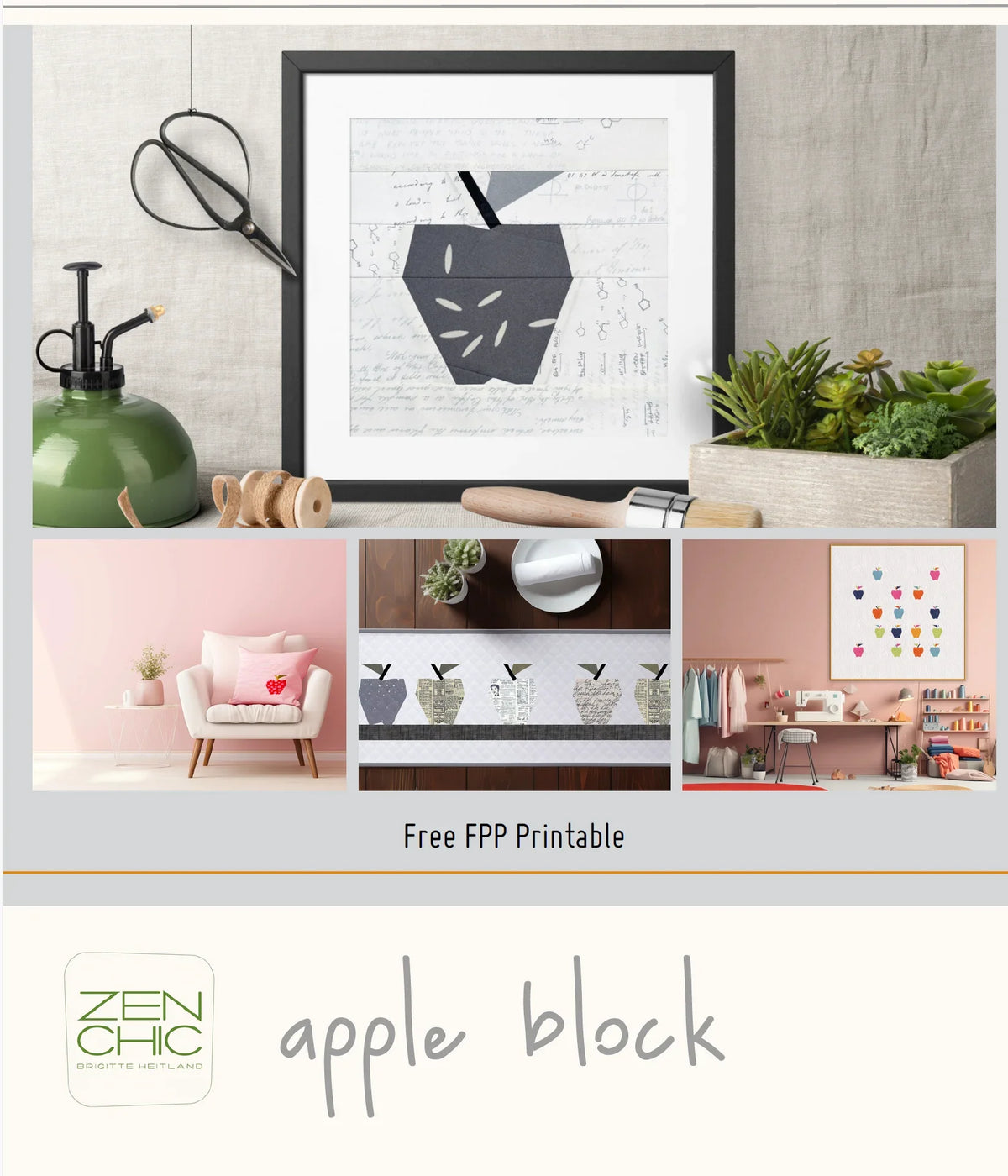 Apple FPP printable pattern for an apple block, Zen Chic