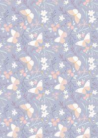 Lewis & Irene butterfly dance fabric on lilac gray background with butterflies