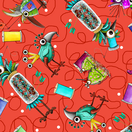 23" remnant Steampunk Stitchery Steampunk Stitchery Toss Orange 29395-R by QT Fabrics All Ohio Shop Hop Exclusive Sold by the Half Yard