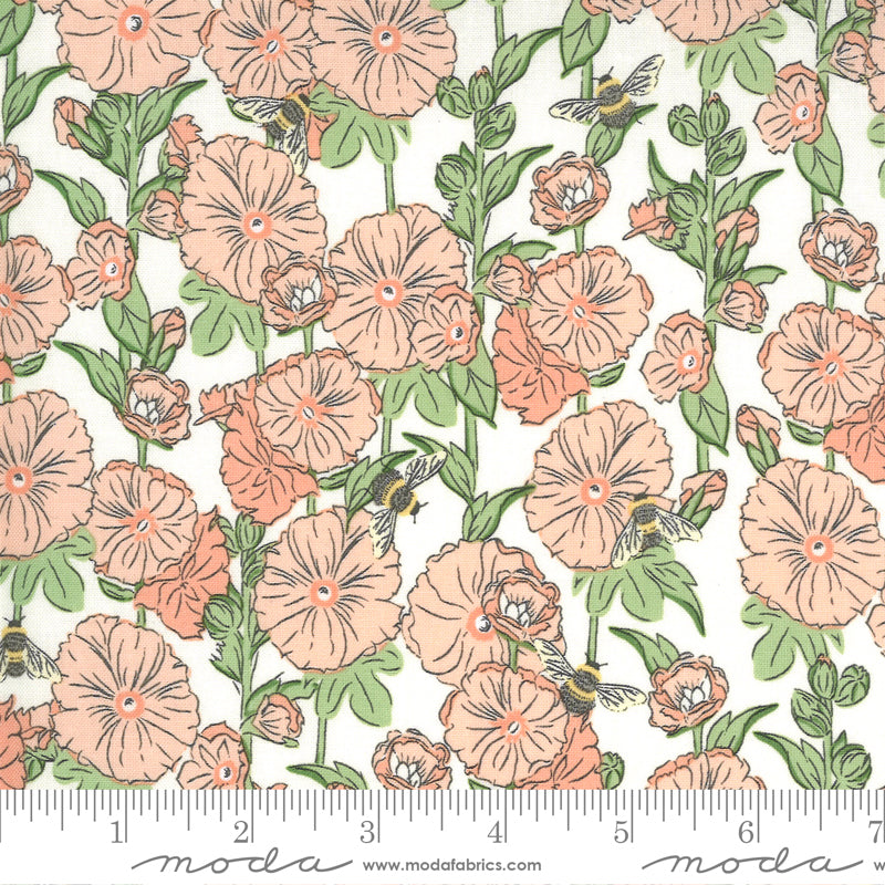 SALE! Break of Day Blush (Hollyhocks Bees Floral) from Moda Fabrics Sold by the Half Yard