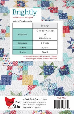 Quilt pattern sheet with Brightly design and material requirements