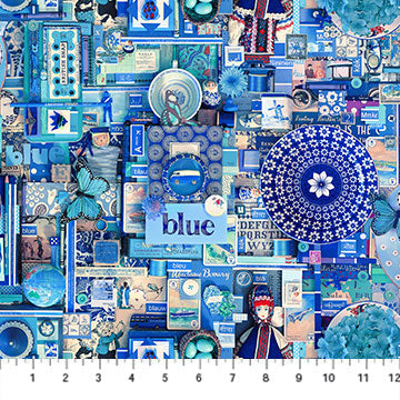 Last chance one yard cut Color Collage - Blue from Northcott