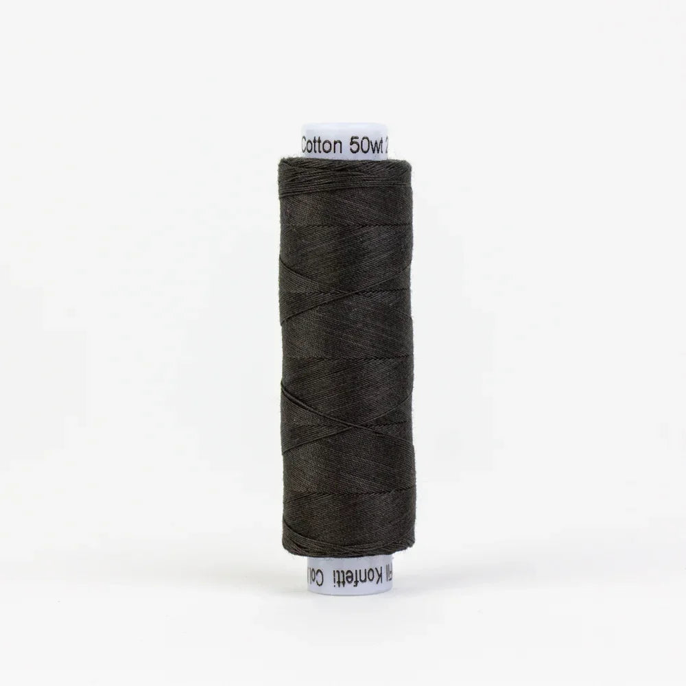 Soft black cotton thread on spool, 50 wt