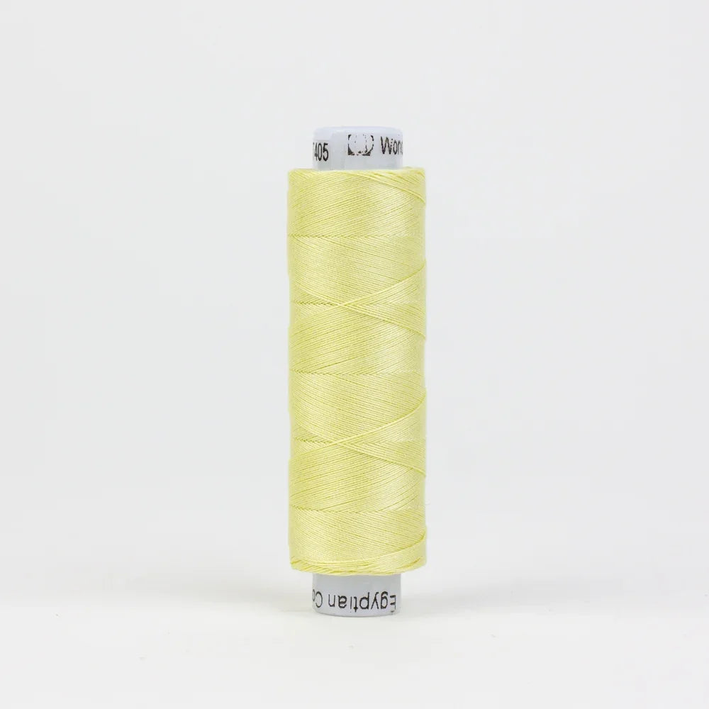 Pale yellow thread spool with visible wound fibers