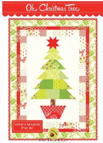 Christmas tree quilt pattern with red and green tree block and festive patchwork border