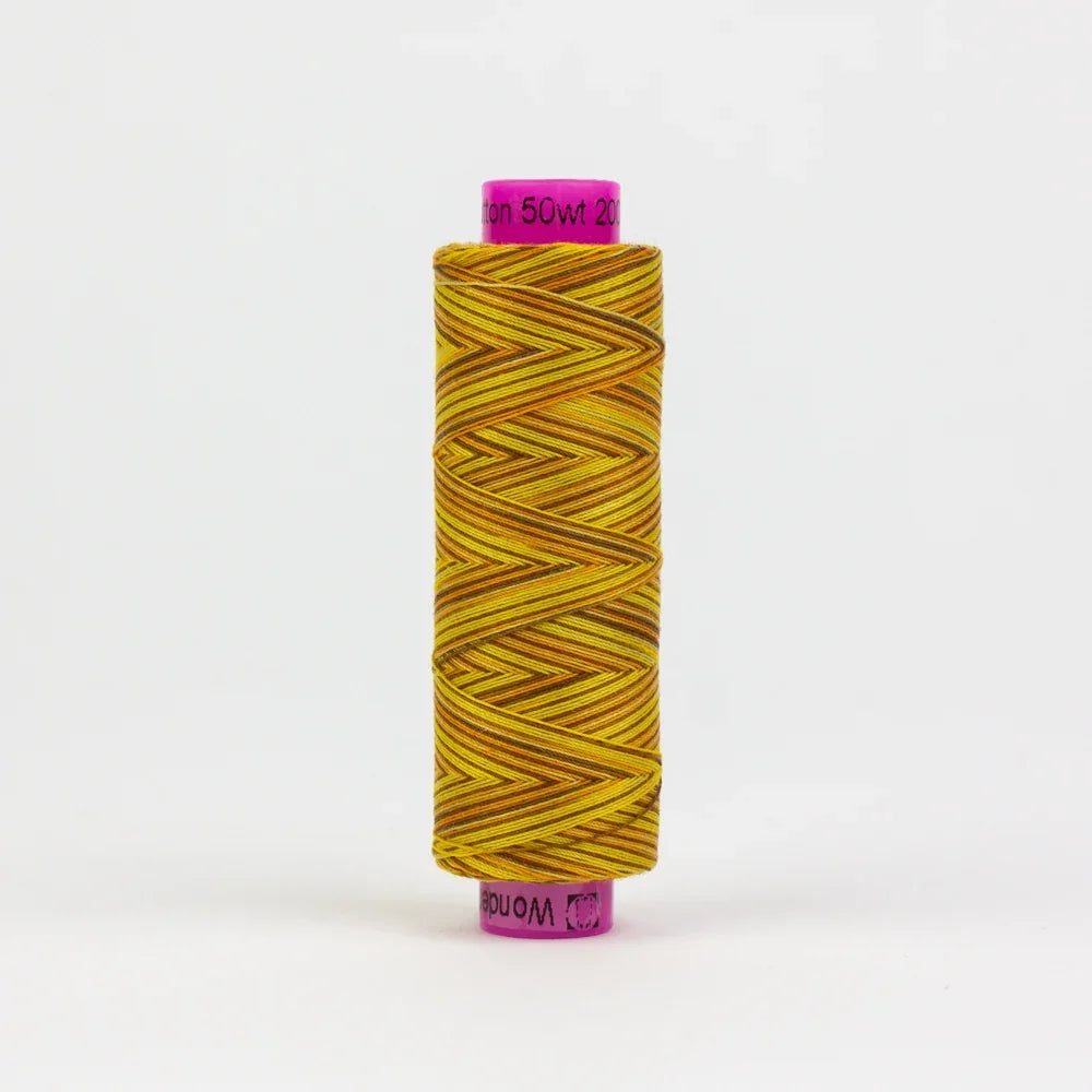 Spool of sunflower yellow thread with gold and darker zigzag wrap