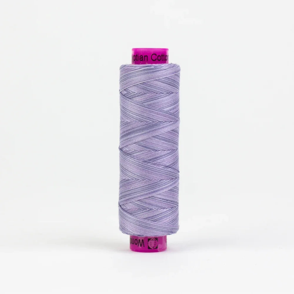 Lavender thread spool with wound yarn