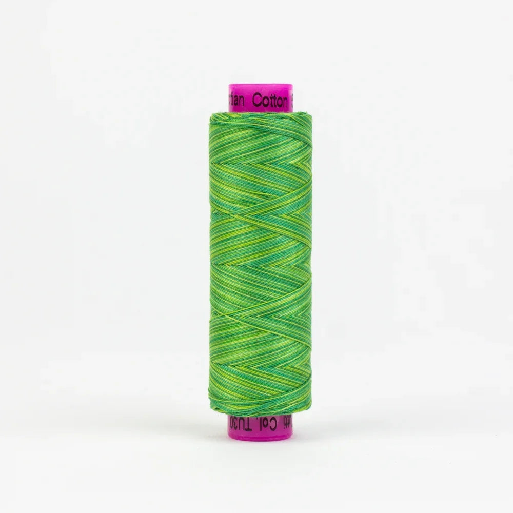 Green cotton yarn spool with twisted multi-strand winding