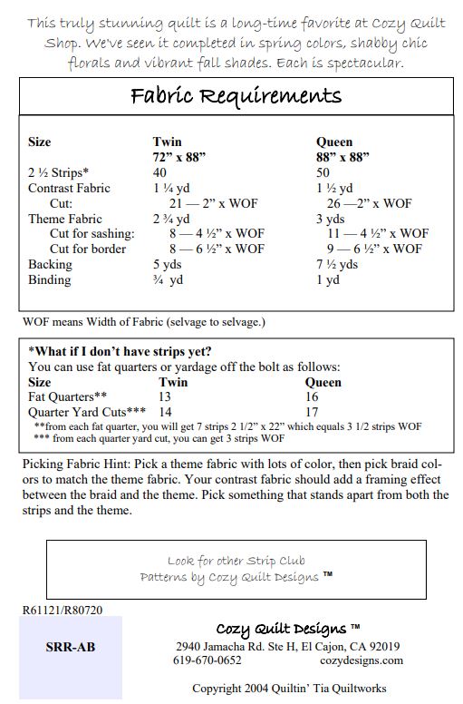 Autumn Braid Strip Club Pattern from Cozy Quilt Designs