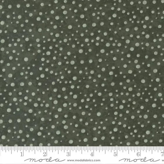 Wild Iris loden green fabric with small white dot pattern