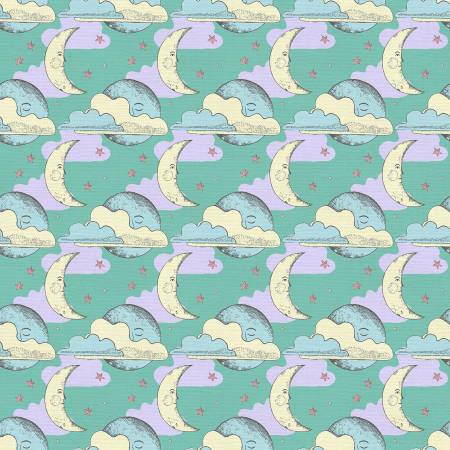 Dreamy Moon Phases Green by Paintbrush Studio Fabrics Sold by the Half Yard